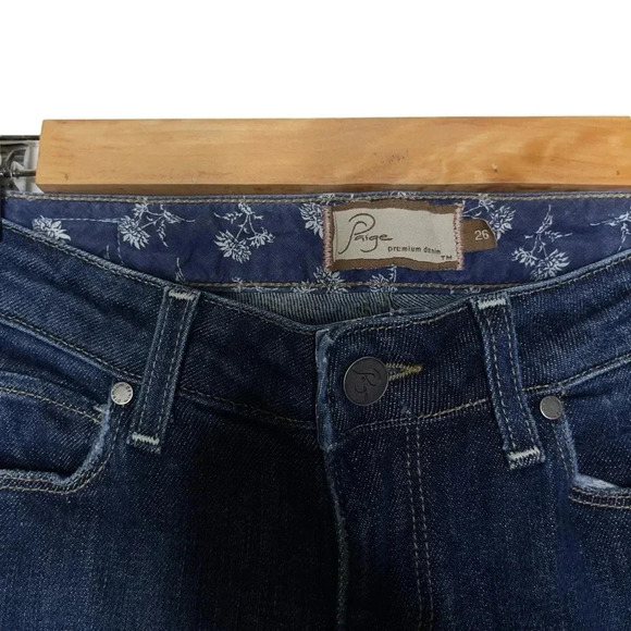 Paige Hollywood Hills  Premium Denim Low Rise Flare Jeans Blue Dark Wash Size 26 - Picture 5 of 9